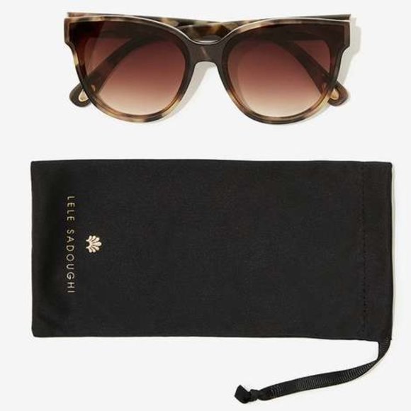 Lele Sadoughi New Oversized Tortoise Brooklyn Sunglasses w/ Pouch